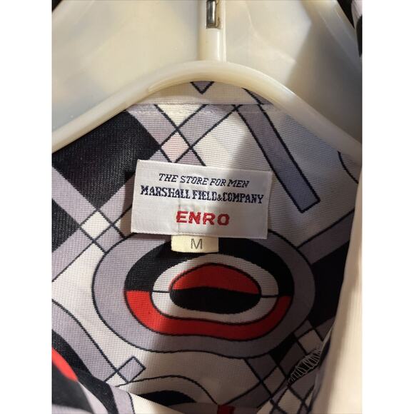 Enro Vintage Men’s M Gray Red Abstract Long Sleeve Button Down Nylon Disco Shirt - Picture 2 of 12